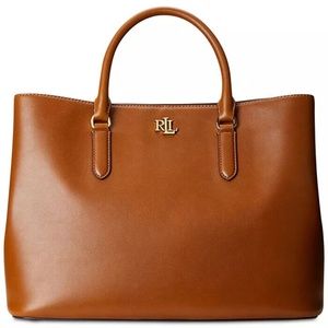 NWT Lauren Ralph Leather Large Marcy Satchel LAUREN TAN Original Packaging